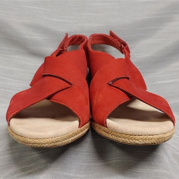 Clarks Red Lafley Alaine Open Toe Sling Back Espadrilles Wedges Heels Womens 10 - Picture 6 of 13